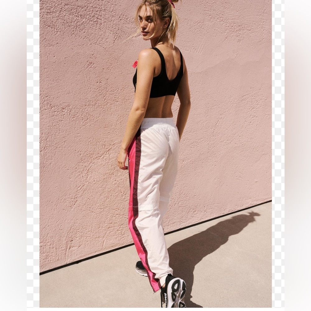 FP Movement by Free People White Track Pants with Pink Side Stripe
